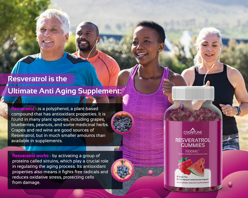 [Australia] - Resveratrol Gummies - Sugar Free Natural Raspberry Watermelon Flavor, 1500mg Resveratrol Supplement for Heart, Brain, Immune Support & Wellness, Powerful Antioxidant with Anti-Aging Benefits 