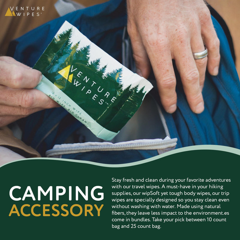 [Australia] - Venture Wipes Tea Tree Oil Body Wipes - Adventure Wipes for Adults - Biodegradable Cleansing Wipes with Aloe and Vitamin E - Camping Essentials - Individually Wrapped Body Wipes - 25 Count Bag 