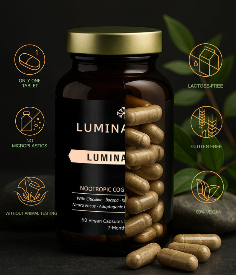 Lumina Brain™ Nootropic Supplement – Focus & Mental Performance Support – 12 Active Ingredients with Bacopa, Citicoline, Ginkgo – 60 Vegan Capsules (2 Month Supply) 1 count (Pack of 60)