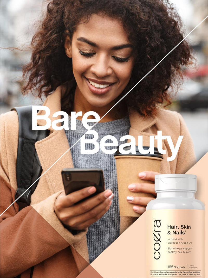 Coera Hair Skin & Nails with Biotin, Collagen, and Moroccan Argan Oil | 165 Softgels | For Men and Women | Non-GMO, Gluten Free Supplement