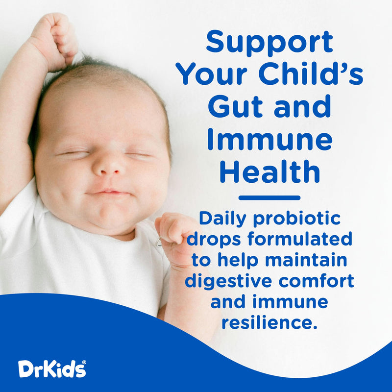 Dr. Kids Probiotic Vitamin D Drops - Supports Infant & Child Gut Health, Helps Reduce Gas, Colic & Fussiness, Baby Probiotic Drops with Vitamin D3, Pediatrician Recommended, Unflavored, 15ml