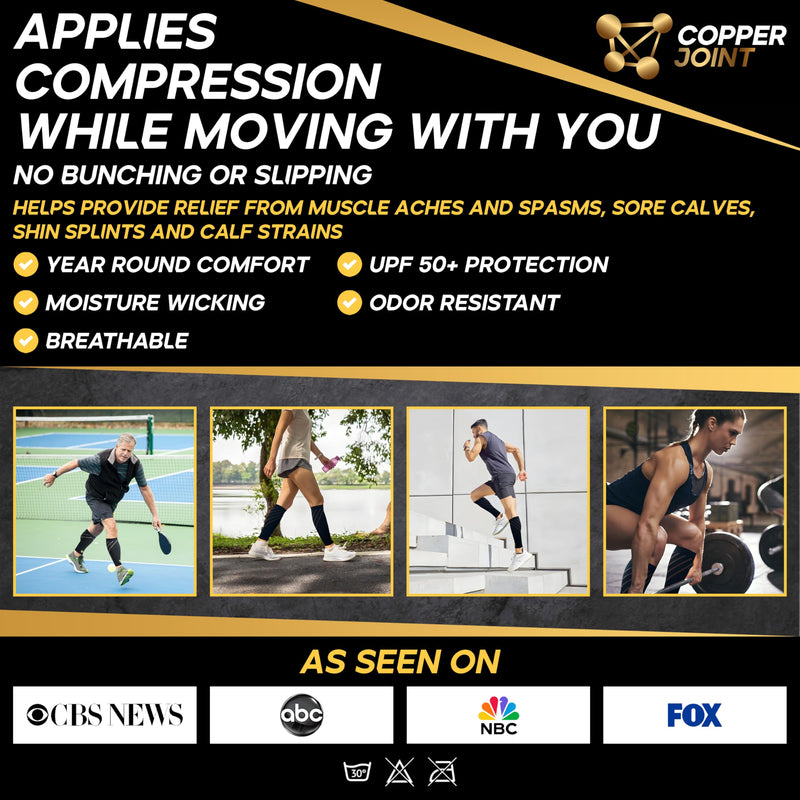 CopperJoint Running Calf Compression Sleeve Women – Easy-On Footless Calf Compression Sleeves for Men, Support Mens Leg Sleeves for Runners, Basketball, Sports, Copper Infused Nylon - Grey, Large