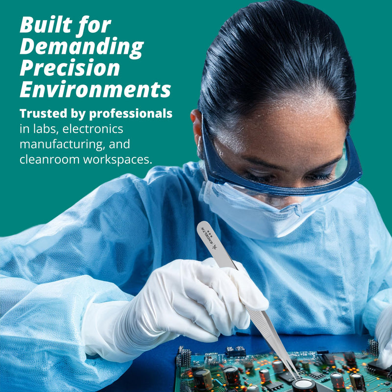 Excelta 64-SA Precision Tweezers, Straight Fine Tip, 4.75" Anti-Magnetic 316L Neverust Stainless Steel, Serrated Handle, ESD-Safe, Swiss-Made Tool for Electronics, Lab Use, Cleanroom & Forensics 4.75" Tweezer, Straight Very Fine Points