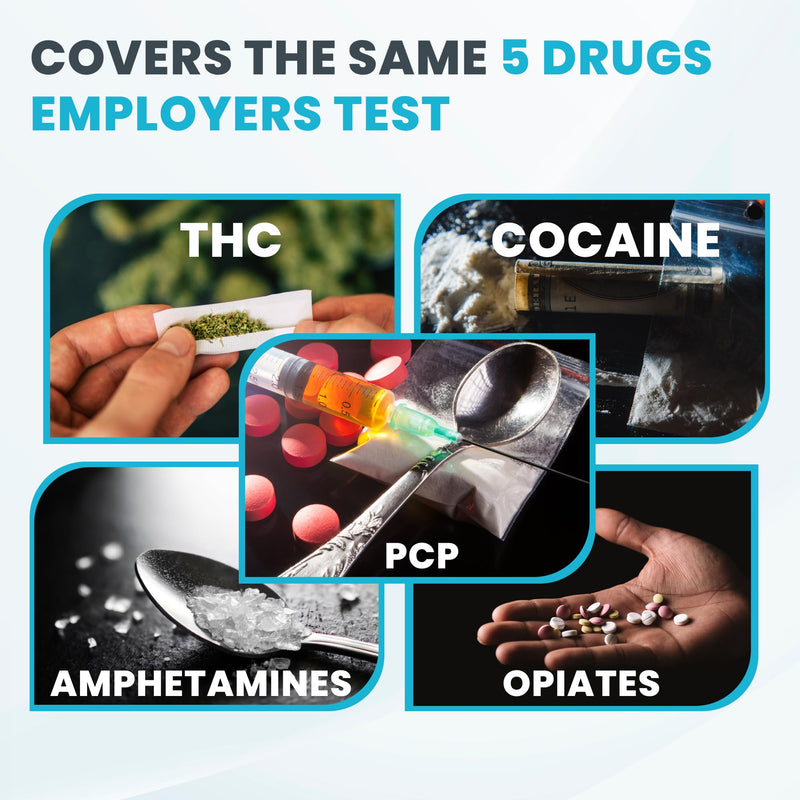 Exploro 5 Panel Drug Test Kit – at Home Urine Drug Screen for THC, Cocaine, Amphetamines, Opiates, PCP – Federal 5 Standard with Quick Results for Pre-Employment & Personal Use (Pack of 7) 7 Count (Pack of 1)