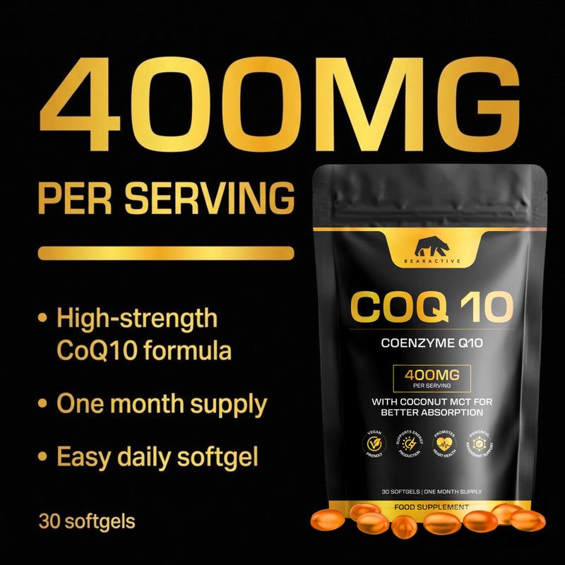CoQ10 Supplement Softgels - Heart Health, Energy & Recovery - Coenzyme Q10 High Strength - Q10 Coenzyme Ubiquinone – 30 Vegan Softgels with Coconut MCT Oil (COQ10 400mg - 30 Softgels) COQ10 400mg - 30 Softgels