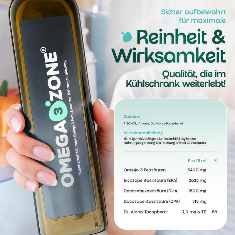 [Australia] - omega3zone Premium Omega-3 fish oil liquid - High dosage: 5400 mg per serving in triglyceride form - Laboratory tested, carefully cleaned, German production - 500 ml with lemon flavor Lemon 500ml 