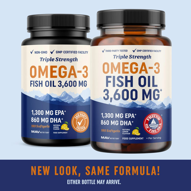 Triple Strength Omega 3 Fish Oil 3600 mg | EPA & DHA | Over 2100mg Omega-3 Fatty Acids | 1300mg EPA + 860mg DHA | Best Essential Fatty Acids | Premium Wild Caught & Burpless Fish Oil | 180 Ct 180 count (Pack of 1)
