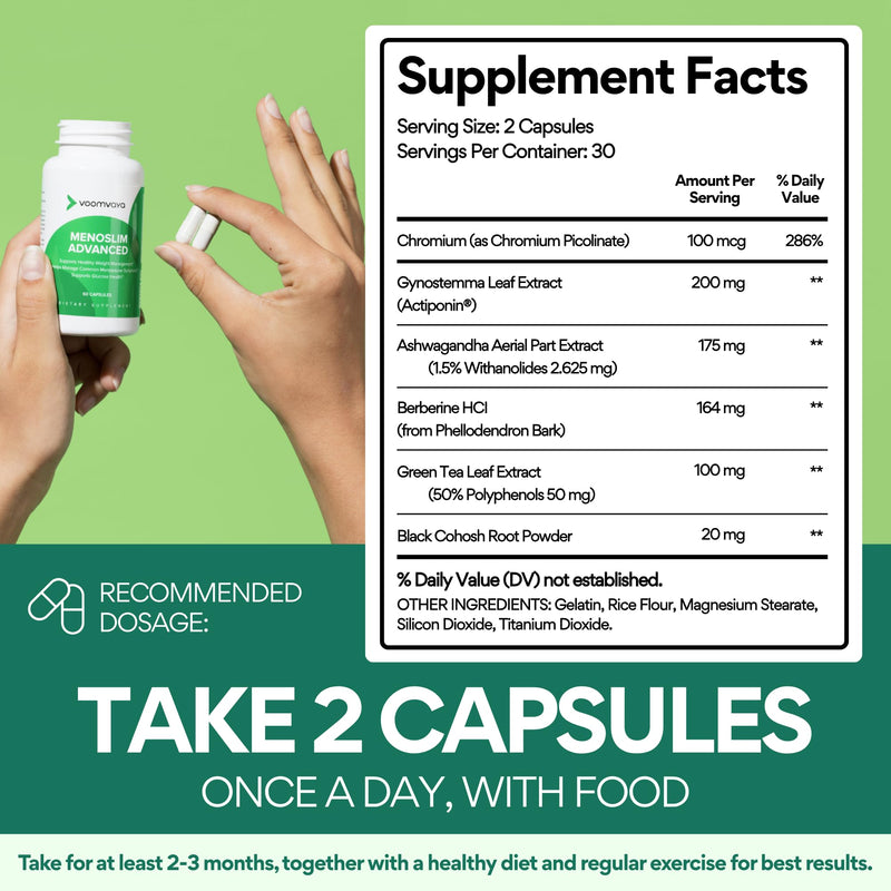 [Australia] - VoomVaya MenoSlim Advanced Menopause Weight Loss for Women - Menopause & Perimenopause Supplements for Women - Estrogen Supplement & Menopause Relief for Hot Flashes, Bloating, Energy - 60 Capsules 