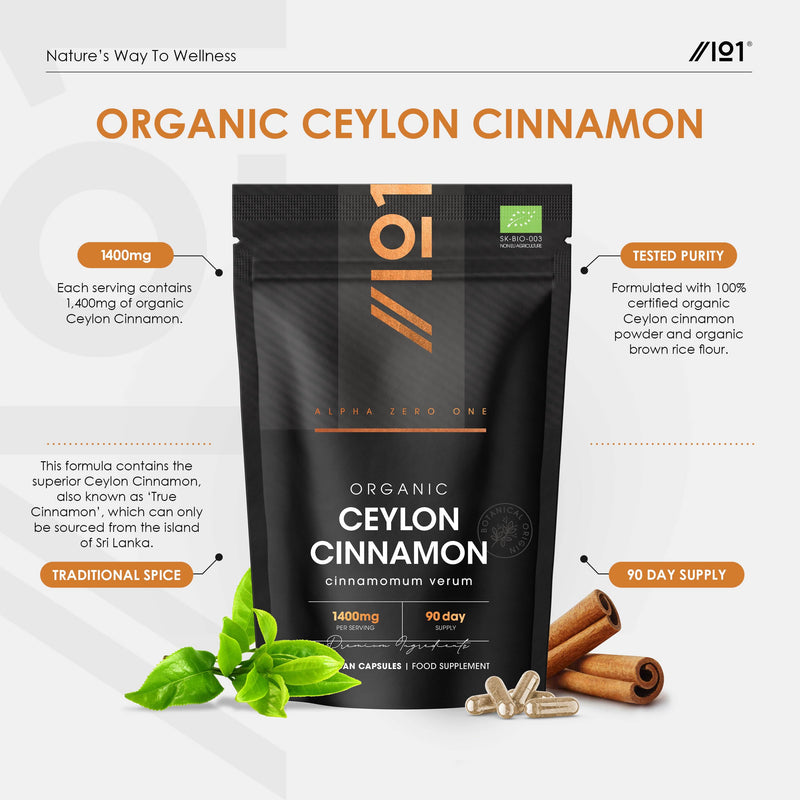 Organic Ceylon Cinnamon 1400mg – 100% Sri Lanka Cinnamon Verum – 180 Vegan Capsules – Resealable and Recyclable Pouch by Alpha01 1 count (Pack of 180)