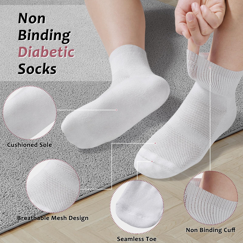 [Australia] - Diabetic Socks for Men Women,5 Pairs Bamboo Diabetic Ankle Socks for Women,Non-Binding Diabetic Socks Purple/Skyblue/White/Turquoise/Pink Large 
