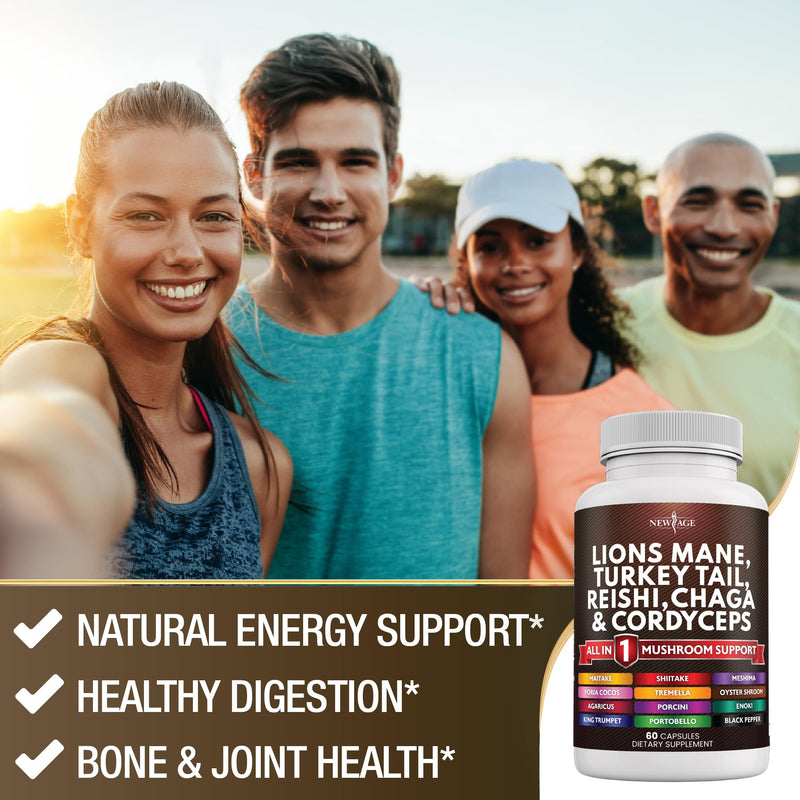 NEW AGE Lions Mane 3000mg 20in1 Mushroom Supplement with Turkey Tail 2000mg Reishi 1000mg Cordyceps Chaga 1000mg with Marshmallow Root 120 Count 120 Capsules (Pack of 2)