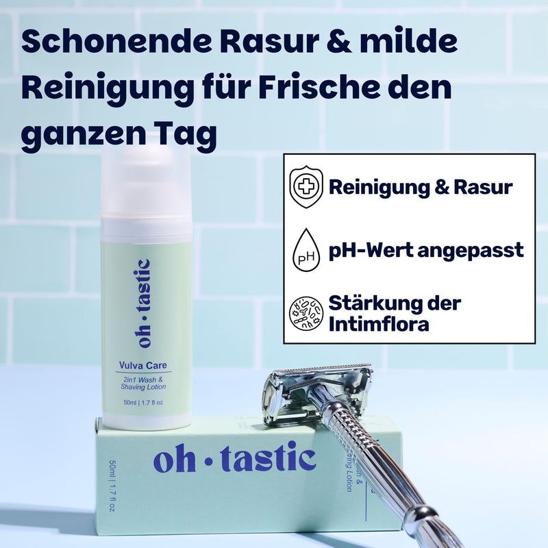 [Australia] - ohtastic 2in1 Wash & Shaving Gel - Natural Jojoba Oil & Lactic Acid against Razor Pimples, Sensitive Intimate Wash Lotion & Shaving Gel for Women, Intimate Shaving Lotion for Intimate Care - Vegan, (50ml) 