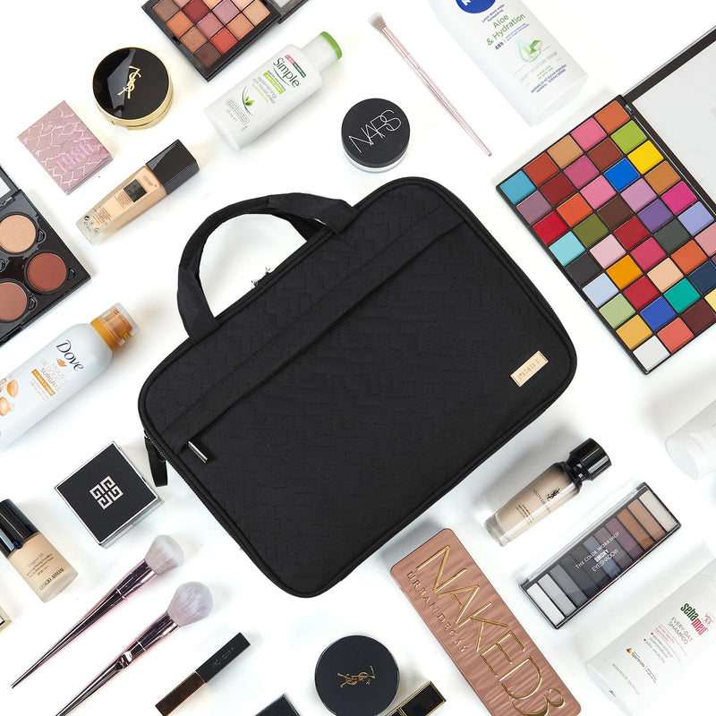 NISHEL Travel Makeup Bag Stand Up, Portable Cosmetic Organizer, Cosmetic Case for Travel-Size Toiletries, Black