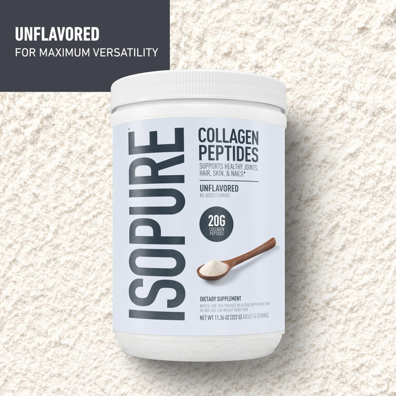 Isopure 20g Grass-Fed Collagen Peptides with Biotin + Vitamin C – Supports Skin, Hair, Nails & Joint Health – Unflavored, Keto Friendly Collagen Powder, 14 Servings 11.36 Ounce (14 Servings)