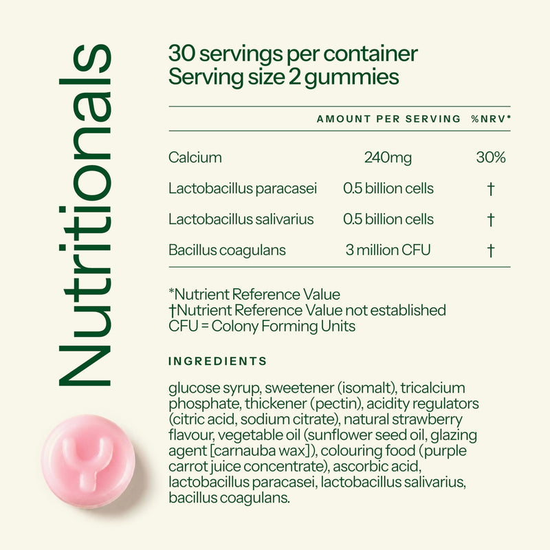 Gut Health Probiotic Gummies for Digestive Comfort & Gut Balance with Lactobacillus & Calcium, Supports Healthy Digestion, Strawberry Flavour, 60 Vegan Gummies