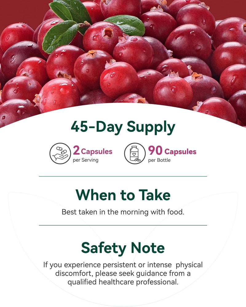 Cranberry Supplement 36 mg PAC with D-Mannose & Vitamin C, Cranberry Pills for Women, Cranberry Capsules, 3-in-1 Daily Urinary Tract Support, Soluble A-Type PACs, Vegan, Gluten-Free, 90 Capsules 90 Count (Pack of 1)