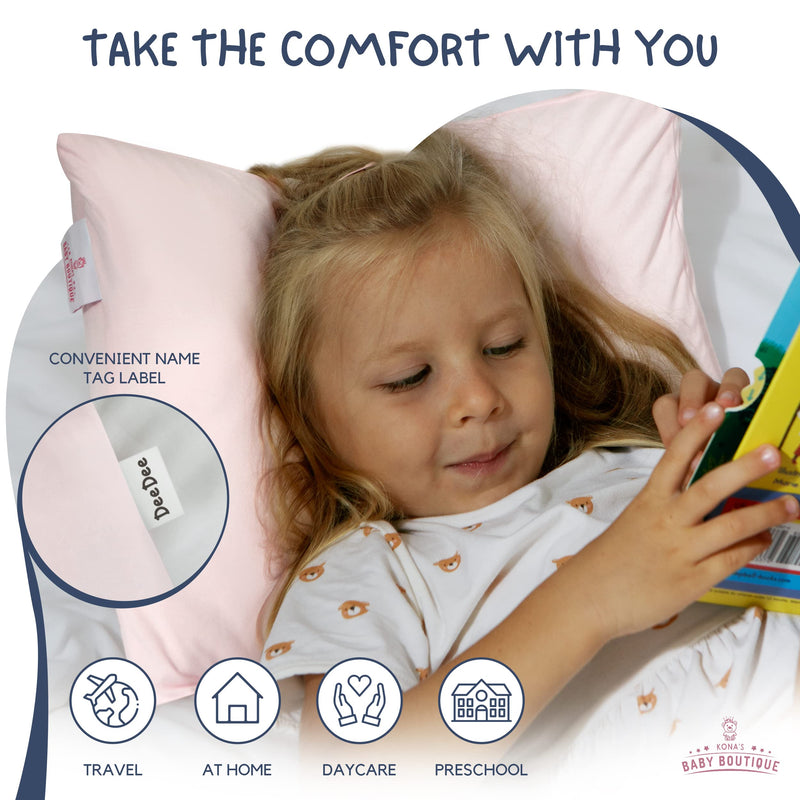 [Australia] - Pink - Kona's Perfect Toddler Pillow with Softest Toddler Pillowcase - 13 x 18 inch Toddler Pillow - Toddler Pillow 2 Year Old, Toddler Pillow for 3 Year Old Pink 