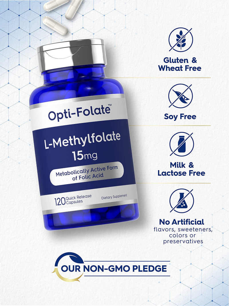 Carlyle L Methylfolate 15mg | 120 Capsules | Value Size | Max Potency | Optimized and Activated | Non-GMO, Gluten Free | Methyl Folate, 5-MTHF | by Opti-Folate 120 Count (Pack of 1)