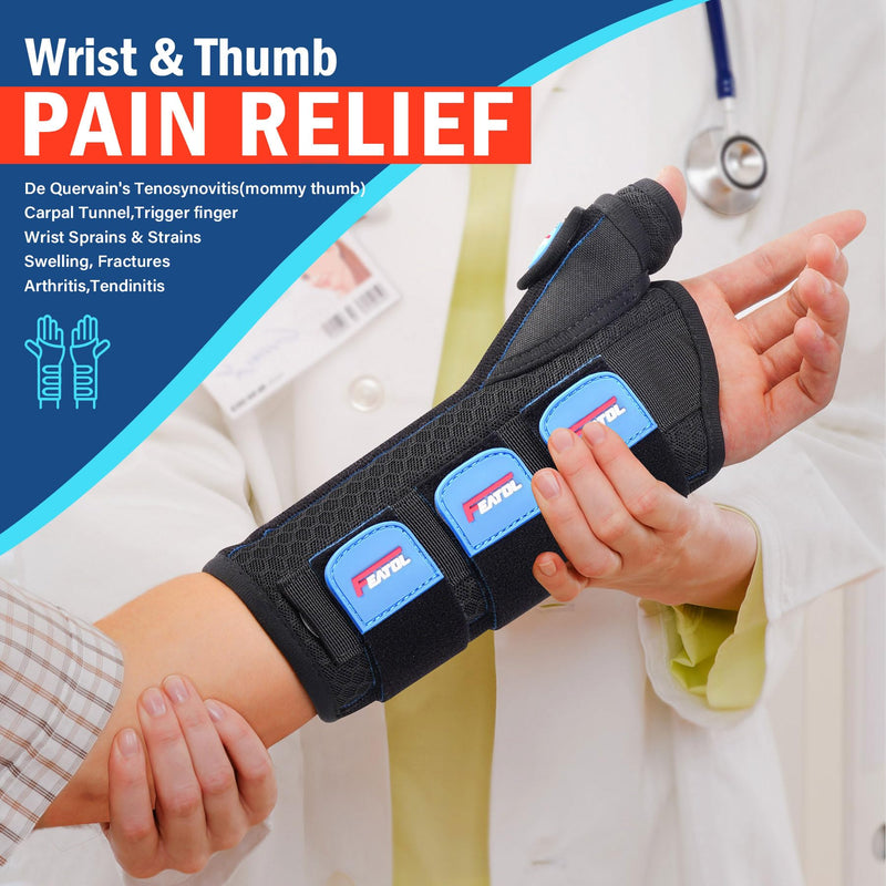 [Australia] - FEATOL 2 Pack Wrist Brace with Thumb Spica Splint for De Quervain's Tenosynovitis, Carpal Tunnel, Tendonitis, Arthritis-Thumb Brace for Pain Relief-Left And Right Hand-Medium/Large Medium/Large Black Blue 