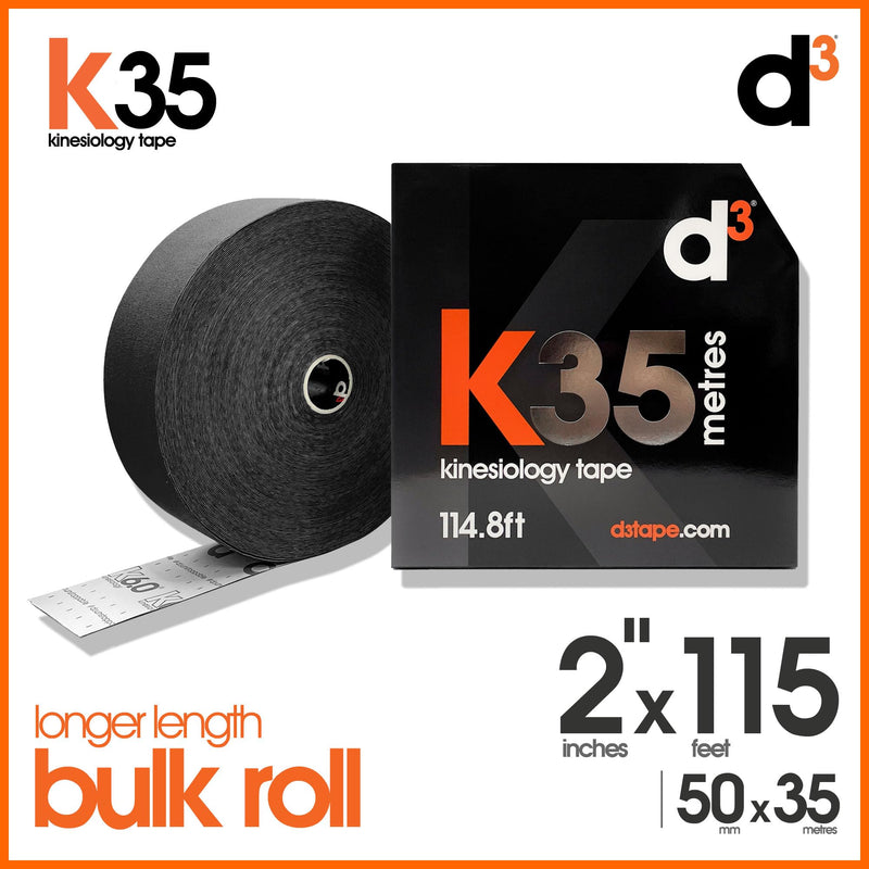 [Australia] - K35 Extra Long Kinesiology Tape Roll Black - 2in x 115ft Latex-Free Hypoallergenic Joint Muscle Sports Medical Injury Support 