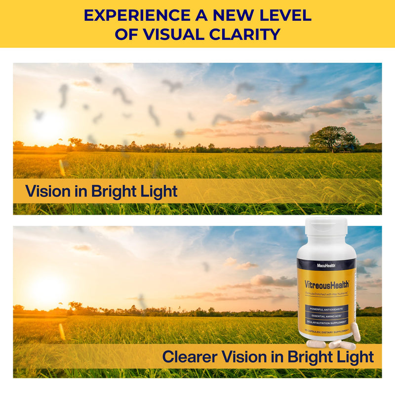 Macuhealth VitreousHealth Evidence-Based Eye Supplement - Ocular Nutrition | 90 capsules, with Zinc, Grape Seed Extract, with Citrus Aurantium Fruit Extract, L-lysine - Promotes Clearer Vision 90 Count (Pack of 1)