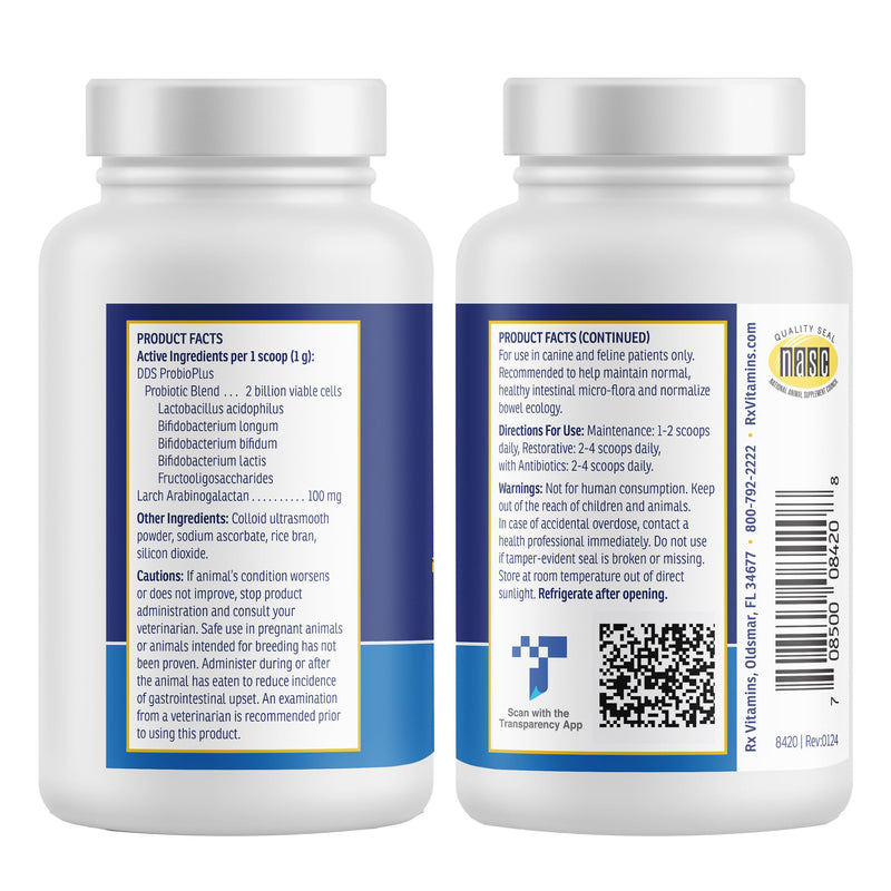 Rx Vitamins Rx Biotic - Probiotic Powder for Dogs and Cats - 1.25oz | Cat & Dog Probiotics for Digestive Health - Supports Gut Health for Dogs & Cats with Prebiotics New Label