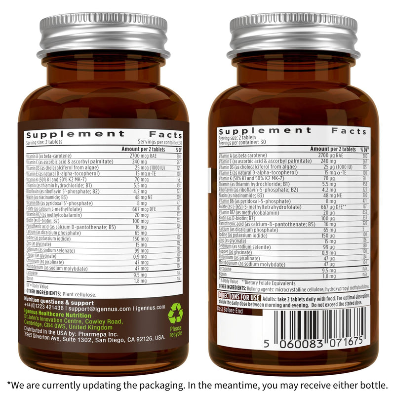 Multivitamin & Minerals for Men + Advanced Kids Multivitamin Gummy Vegan Bundle, with Methylated B-Vitamins, Vitamin A, C, D3 & E, Clean Label, 60 Tablets + 90 Berry Flavor Gummies, by Igennus