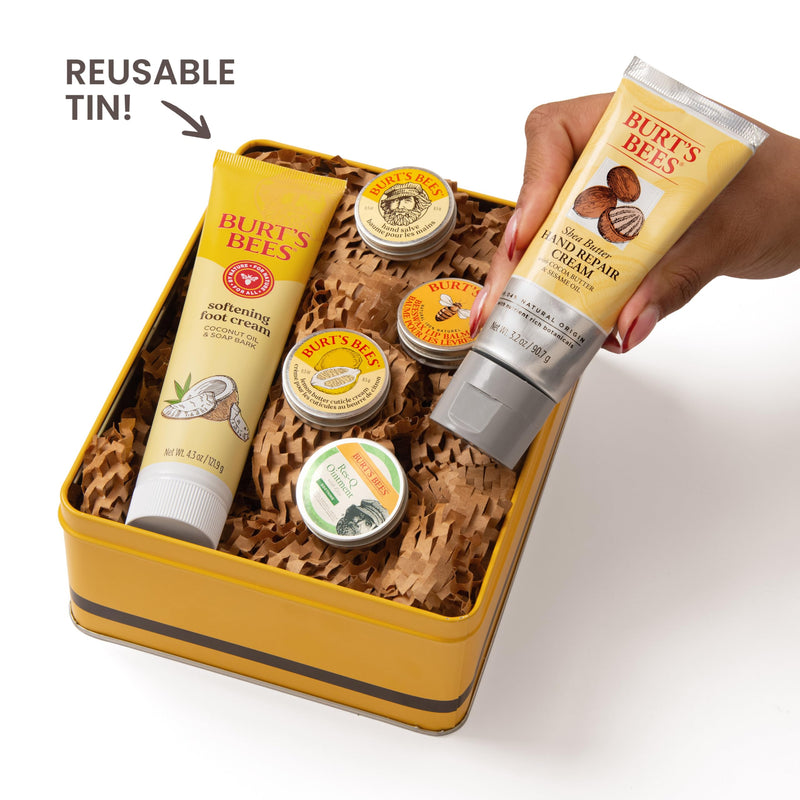 Burt's Bees Classics Gift Set, 6 Products in Giftable Tin | Cuticle Cream, Hand Salve, Lip Balm, Res-Q Ointment, Hand Repair and Foot Cream, Skin Care Essentials Classics Set 6 Piece Set