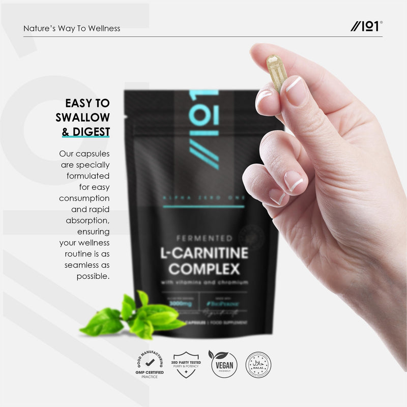L-Carnitine 3000mg with BioPerine - 120 Vegan Capsules - Energy & Metabolism Support - High Strength Acetyl L-Carnitine Complex (1 Month Supply) by Alpha01