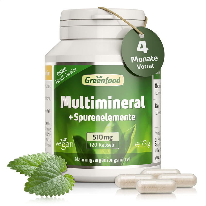 [Australia] - Multimineral + trace elements, 510 mg, high dose, 120 capsules, vegan, high bioavailability - for bones (calcium), hair and nails (selenium, zinc), and nervous system (magnesium, iodine). Vegi capsules. 120 pieces (pack of 1) 