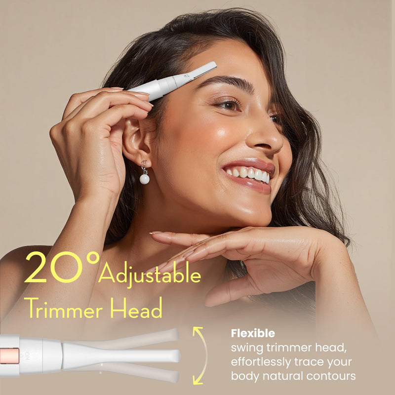 [Australia] - Facial Hair Removal for Women, Painless Eyebrow Trimmer with Pivoting Head, Electric Battery Operated Body Hair Remover with 2 Replaceable Blade for Face Neck Chin Bikini, White 