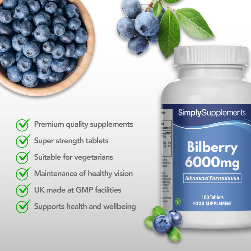 Bilberry Plus Extract 6,000mg | with Vitamin B2 | High-Potency Standardised Extract | Vegan & Vegetarian Friendly | 90 Tablets – 3 Month Supply | Made in the UK in Accordance with GMP Standards