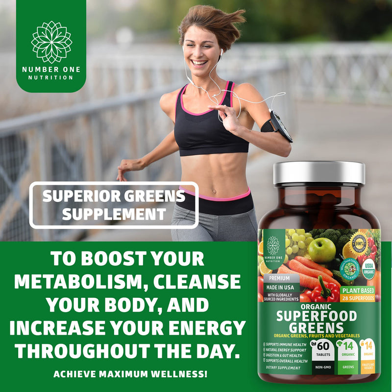 [Australia] - N1N Premium Organic Superfood Greens [28 Powerful Ingredients] Natural Fruit and Veggie Supplement with Alfalfa, Beet Root and Ginger to Boost Energy, Immunity and Gut Health, Made in USA, 60 Ct 