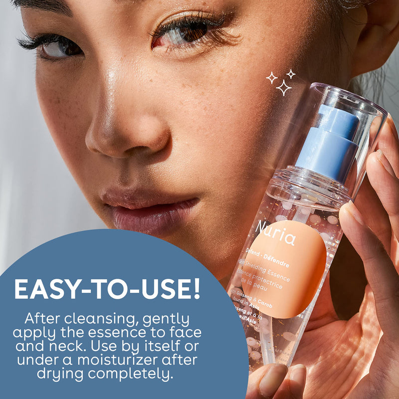 Nuria - Defend Skin Shielding Essence, Antioxidant-Rich Lightweight Face Essence with Ginseng, Carob, and Niacinamide, 50mL/1.7 fl oz