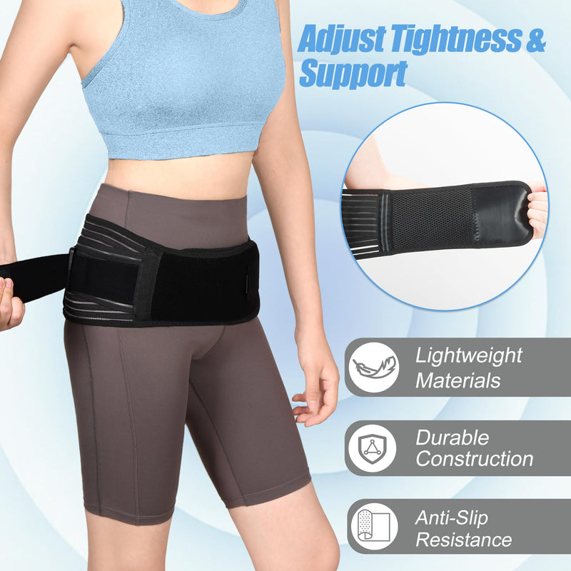 Sacroiliac SI Joint Hip Belt for Sciatica, Lower Back, Leg & Pelvic Pain Relief - Adjustable Sacroiliac Belt Support Brace for Women and Men (Black) Black