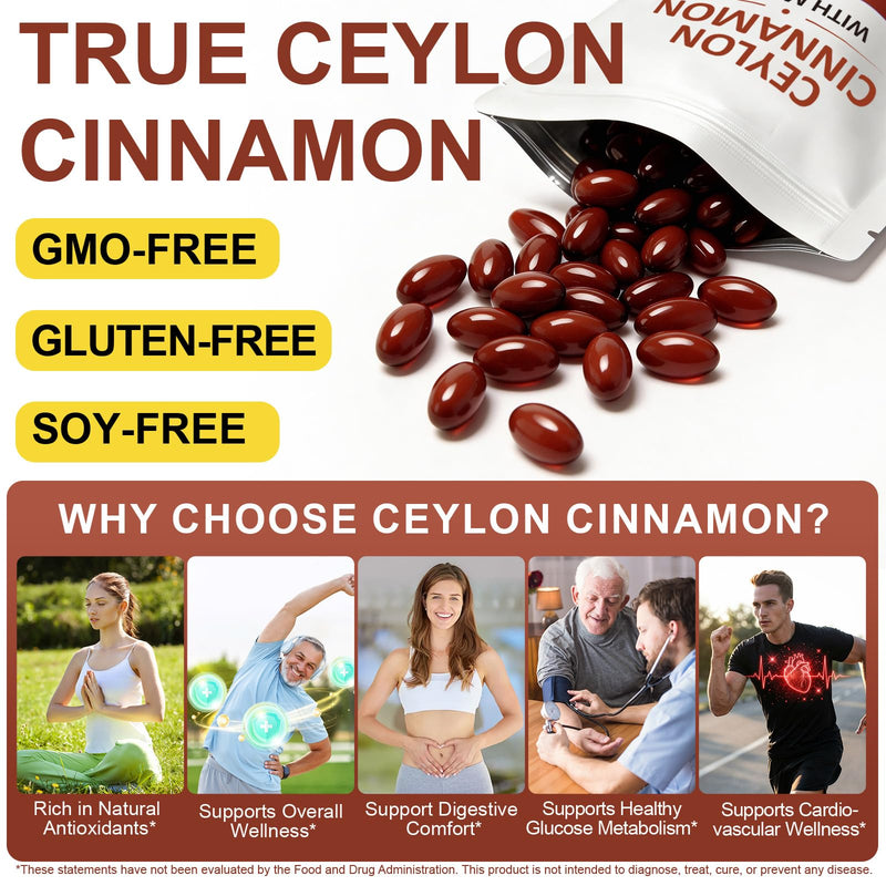 Ceylon Cinnamon Softgels with MCT Oil – 600mg Cinnamomum Verum Extract, High Absorption Formula for Daily Wellness Support – Antioxidant & Digestive Comfort – Non-GMO, Gluten-Free – 120 Softgels