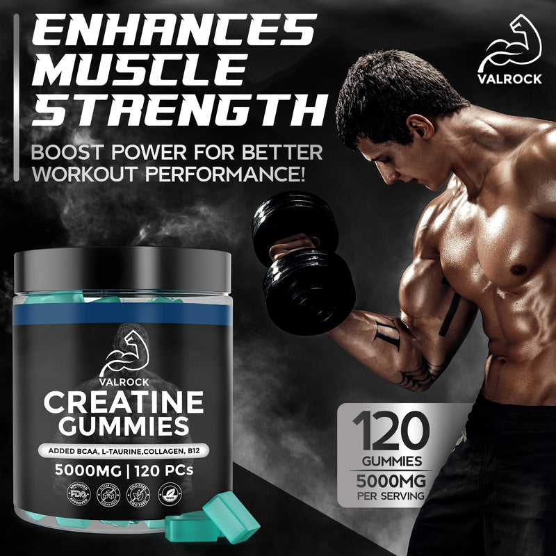 Creatine Gummies 5000mg 120 Gummies - Added L-Taurine, BCAA's, Collagen, B12 - Pure Creatine Monohydrate for Muscle Recovery, Strength & Performance - Mixed Berry Flavour (1 Month Supply)