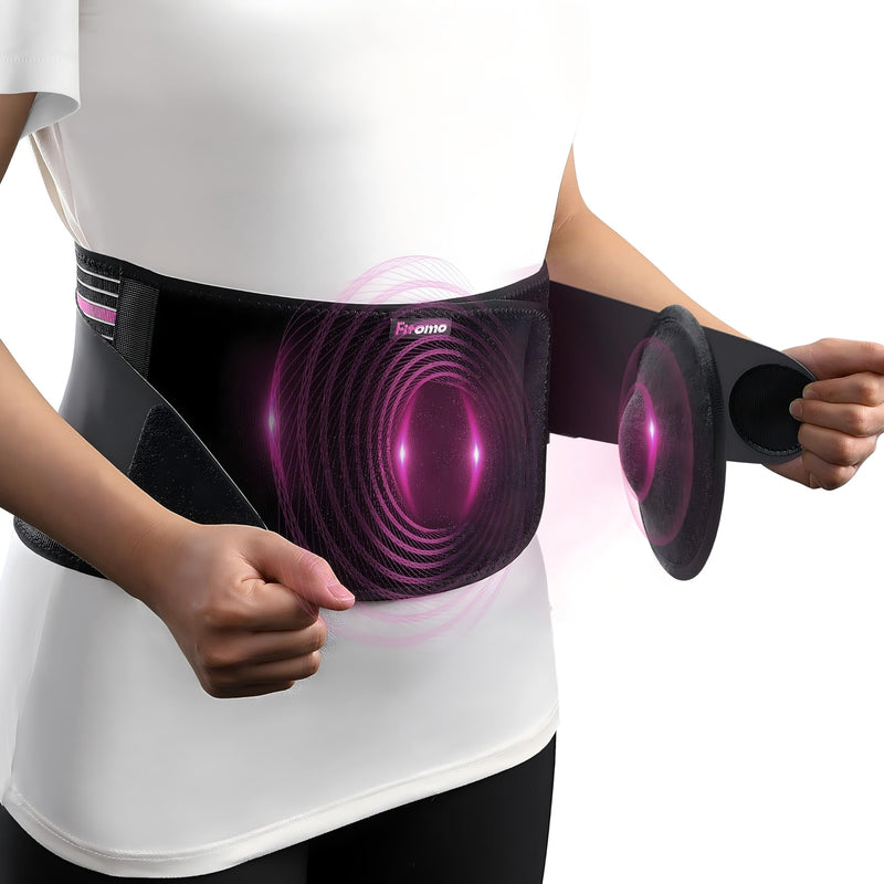 [Australia] - Front-Wearing Umbilical Hernia Belt, Unisex, 3D Dome-Shaped Hernia Support Pad, Adjustable with Removable Pads & Extra Straps for Abdominal Pressure, Lumbar Support, Skin-Friendly & Discreet L/XL Black with Pink Stripes 