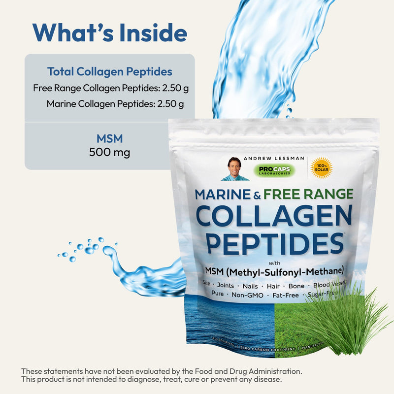 ANDREW LESSMAN ProCaps Marine Collagen Peptides with MSM Powder 120 Serve | Marine & Free Range Hydrolyzed Collagen Peptides, MSM, Collagen Protein Powder, Unflavored Formula 120 Servings (Pack of 1)
