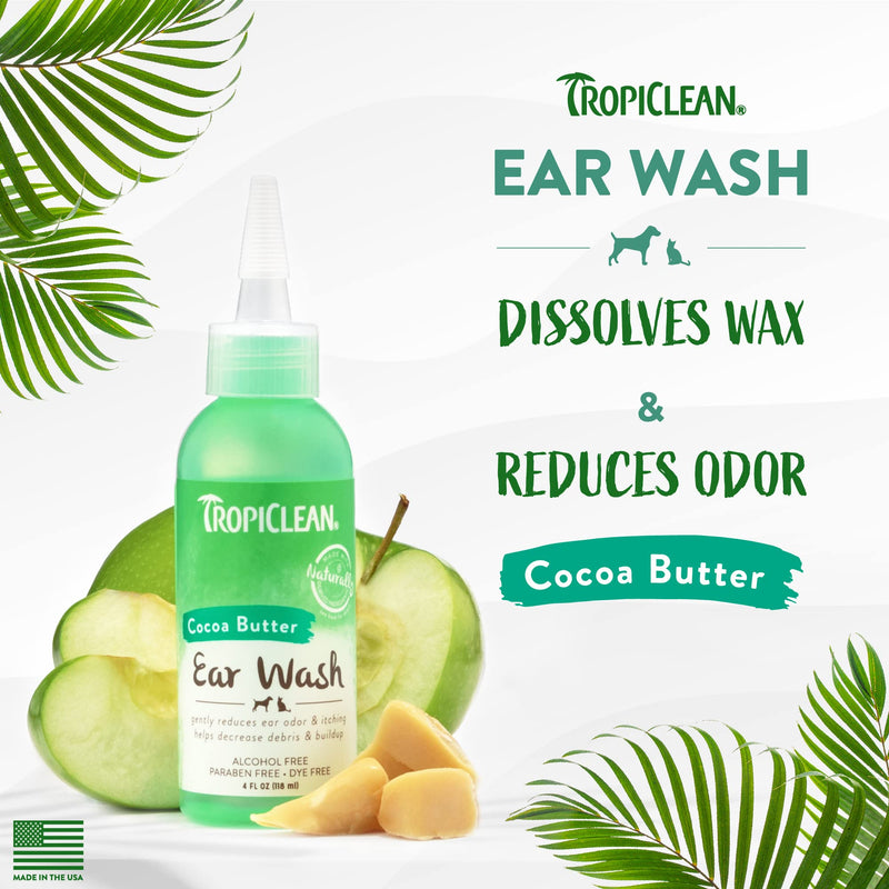 TropiClean Cocoa Butter Ear Wash for Dogs & Cats | Alcohol Free Dog Ear Cleaner Solution | Pet Ear Wash Derived from Natural Ingredients | Made in the USA | 4 oz. - PawsPlanet Australia