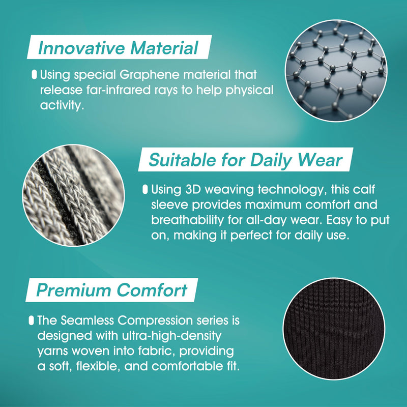 [Australia] - Vital Salveo Calf Compression Sleeve – Graphene Fabric Leg Support for Sports, Travel & Daily Use – Men & Women (1PC) Medium Black 