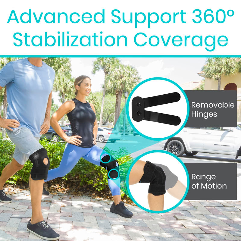 [Australia] - Vive Hinged Knee Brace (2 Pack) - Relieves ACL, MCL, Meniscus Tear - Lightweight, Comfortable, Breathable Open Patella Wrap with Side Stabilizers - for Women & Men - Adjustable Strap for Tendonitis (Black) Black 