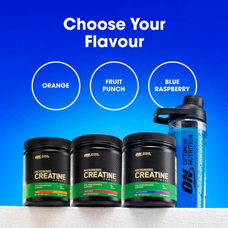 Optimum Nutrition Micronised Creatine Powder Flavoured, Blue Raspberry – 3 g creatine monohydrate per Serving, Muscle Fuel for high Intensity Training, 360 g, 80 Servings – Performance Support 360g