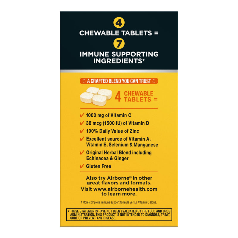 Airborne Vitamin C 1000mg (per Serving) - Citrus Chewable Tablets (96 Count in a Box) - Packaging May Vary | Antioxidants Vitamins A, D & E + Zinc, Selenium, and Manganese, Herbal Blend, Multivitamin Supplements, Immune Health, Tasty 96 Count (Pack of 1)