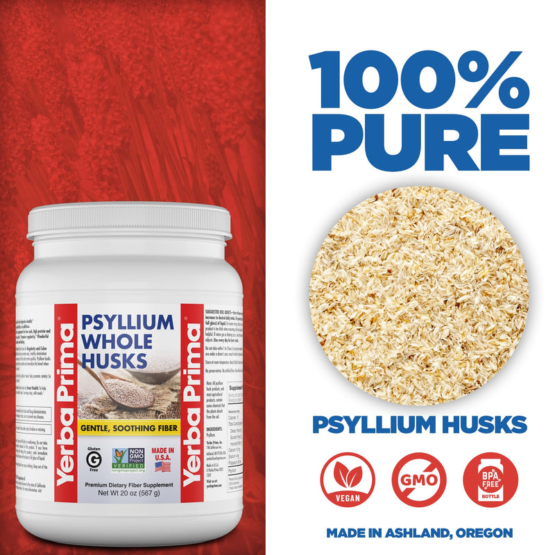 [Australia] - Yerba Prima Psyllium Whole Husks Fiber Supplement - Colon Cleanse - Gut Health - Vegan Non-GMO Gluten Free - 20oz 