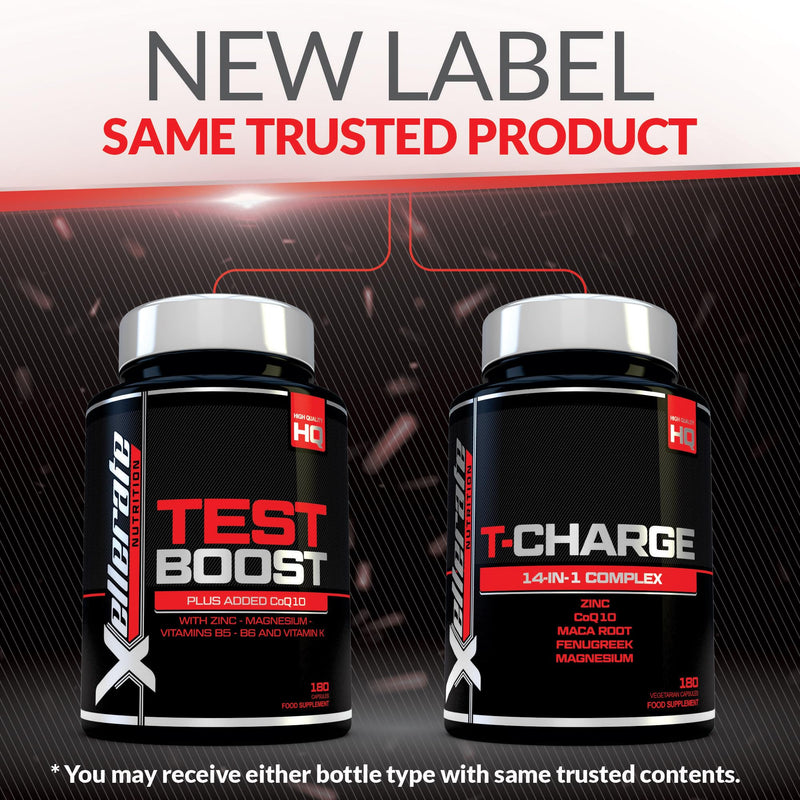 T-Charge for Men Supplement - 180 Vegetarian Capsules - Complex with 14 Active Ingredients Including Zinc, Magnesium & Maca Root - Made in the UK - Xellerate Nutrition