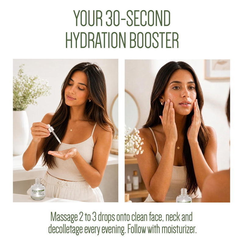 PISTACHÉ SKINCARE Hydrating Face Serum, Hyaluronic Acid Vitamin E, 1oz | Rejuvenating antioxidant oil protects against fine lines for smooth, radiant skin. Lightweight formula absorbs quickly.