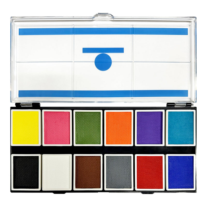 [Australia] - Narrative Cosmetics Primary Colors 12-Pan Palette - Vibrant Water-Activated Makeup for Face & Body Painting - Ideal for Cosplay, Theater & Artistic Makeup Creations 