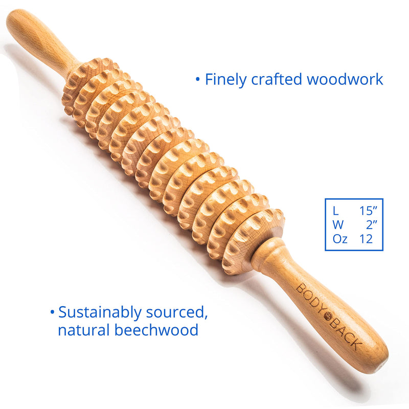 [Australia] - Body Back Wood Therapy Roller for Maderoterapia, Lymphatic Drainage, Cellulite Massage, and Massage Rolling, Natural Muscle Massage Stick Tool for Massage and Relaxation Straight 