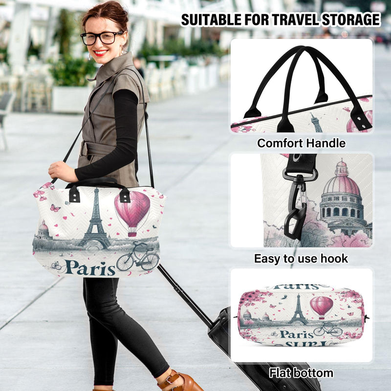 Kigai Romantic Paris Eiffel Tower Travel Duffel Bags 2PCS,Sports Duffel Bags for Men Women,Weekender Overnight Bag Gym Tote Bag with Toiletry Bag